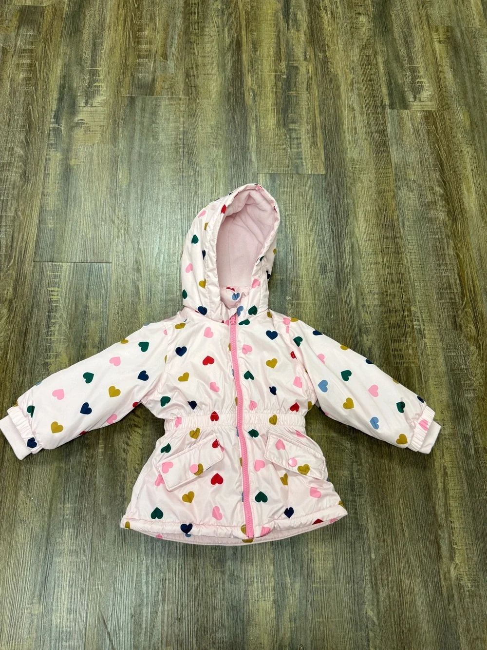 Old Navy Girls Winter Coat Pink Hearts Water Resistant Pockets 2T